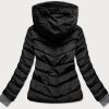 Short women's winter hooded jacket black