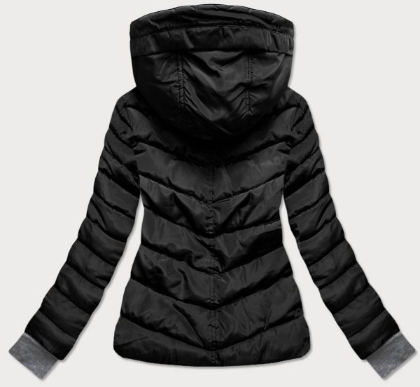 Short women's winter hooded jacket black