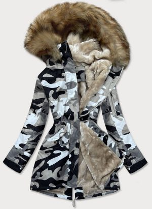 Ladies grey camouflage winter parka coat