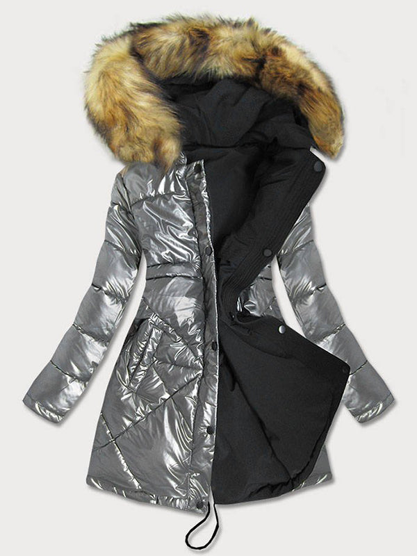 Ladies reversible winter jacket black silver