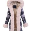 Women's winter fur coat camouflage with natural fur