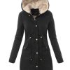 Ladies winter parka coat WANESA black and natural fur...