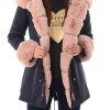 Ladies winter parka coat navy blue with pink fur