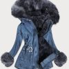 Blue Ladies Denim Jacket with Fur Lining-Graphite