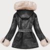 Women's Fur Lining Denim Jacket Black-Beige