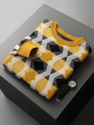 Knitted jacquard contrasting cashmere sweater