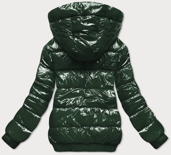 Green shiny winter jacket with ribbon