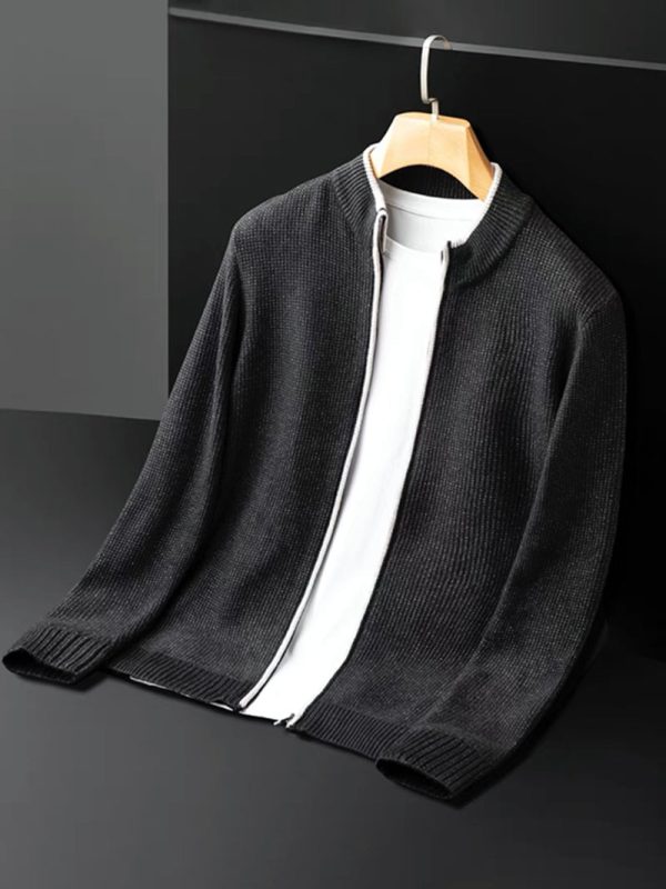 Men's high zipper knitted cardigan