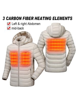 Heated ladies jacket with battery pack and detachable hood