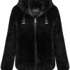 Ladies faux fur coat, hooded coat with two side pockets