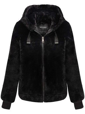 Ladies faux fur coat, hooded coat with two side pockets