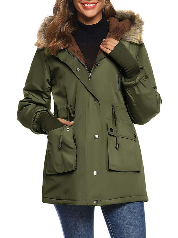 Women's Hooded Woolen Coat Faux Fur Jacket