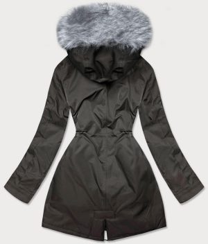 Women's Khaki Grey Fur Winter Parka