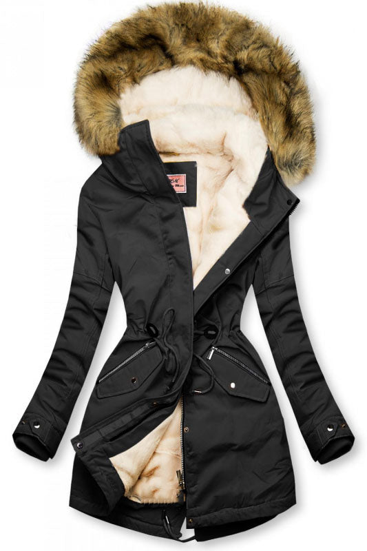 Winter parka jacket with faux fur black / ecru