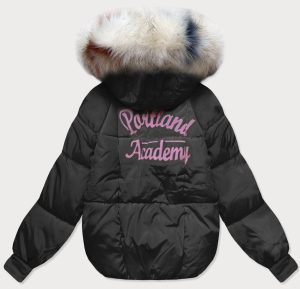 Women's short oversized winter jacket black/pink