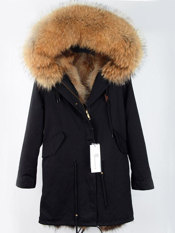 Black and tan parka coat with real lining