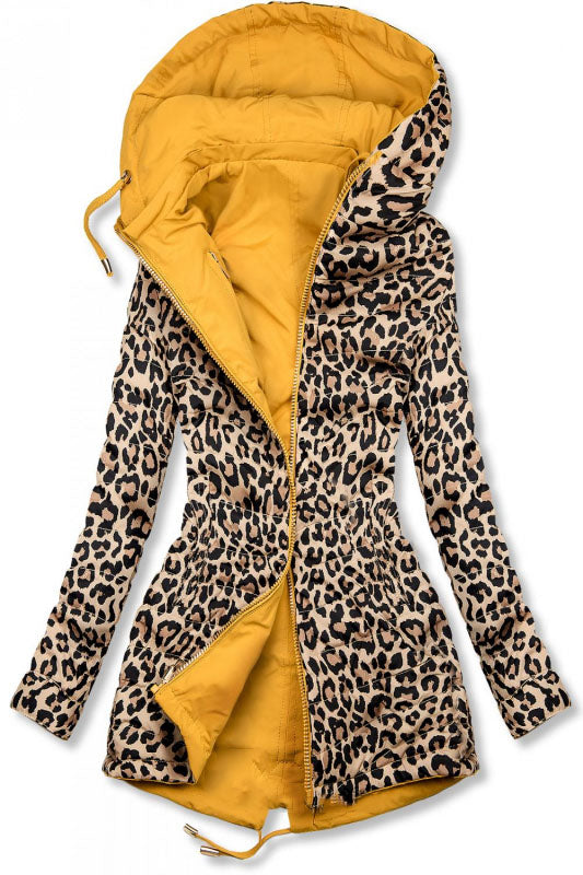 Leopard print double-sided parka yellow
