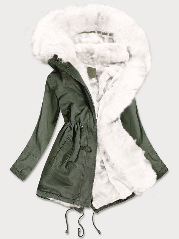 Autumn and winter fur color khaki parka coat