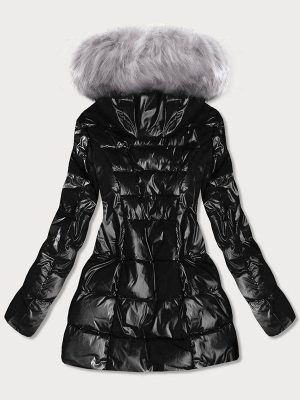 Ladies shiny winter jacket black