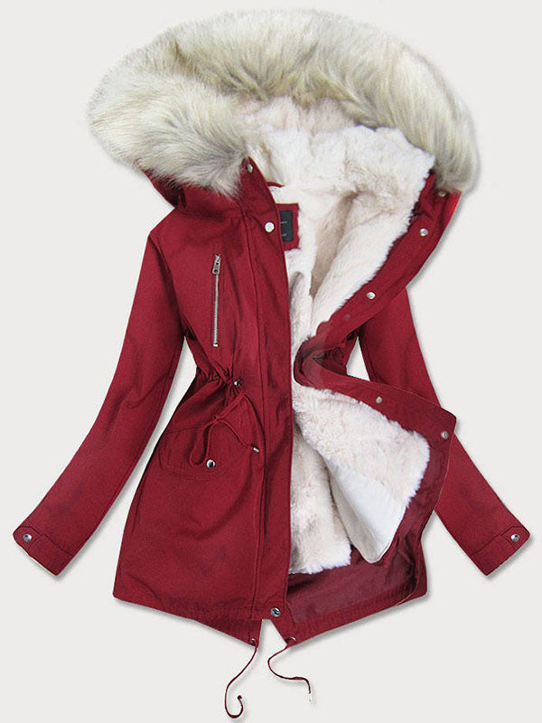 Lining red women's winter parka coat