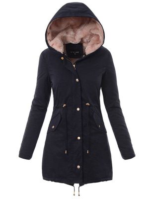 Ladies winter parka coat navy blue with pink fur