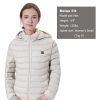 Heated ladies jacket with battery pack and detachable hood