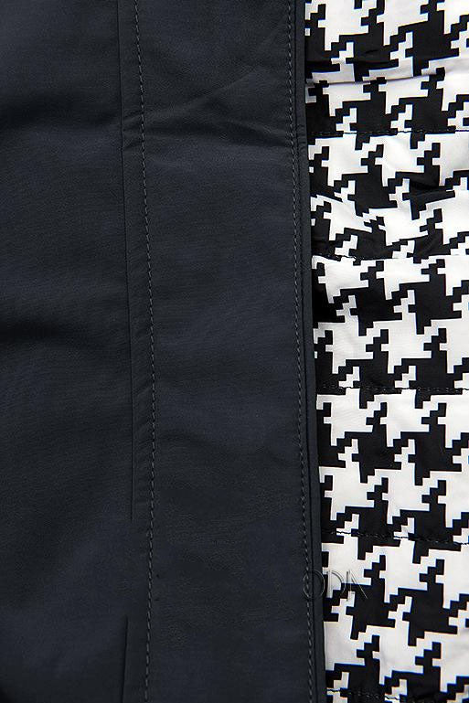 Light parka with hood blue / houndstooth pattern