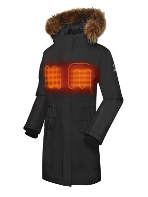 Women's warm parka jacket with battery