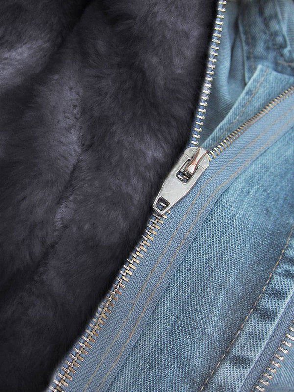 Blue Ladies Denim Jacket with Fur Lining-Graphite
