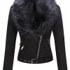 Ladies PU autumn and winter short leather jacket with detachable faux fur collar and zipper