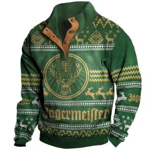 Men's Vintage Jagermeister Christmas Print Stand Collar Sweatshirt / [blueesa] /