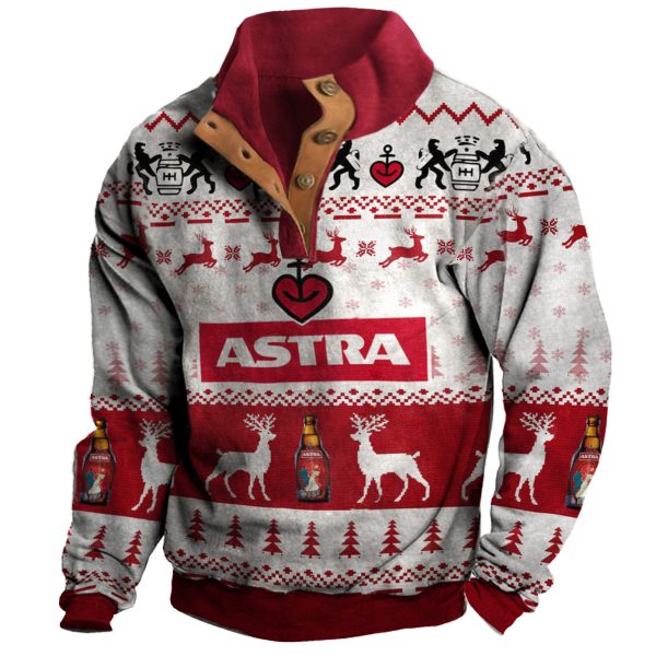 Men's Vintage ASTRA Christmas Print Stand Collar Sweatshirt / [blueesa] /