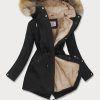 Teddy black/brown ladies winter parka coat