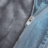Blue Women's Short Jeans Jacket with Fur Lining-Gray