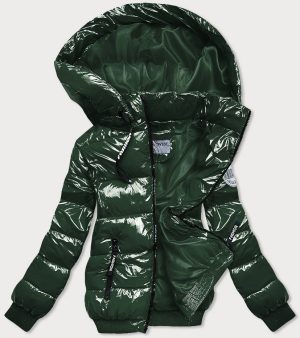 Green shiny winter jacket with ribbon