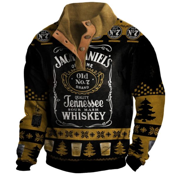 Men's Vintage Jack Daniel's Christmas Print Stand Collar Sweatshirt / [blueesa] /