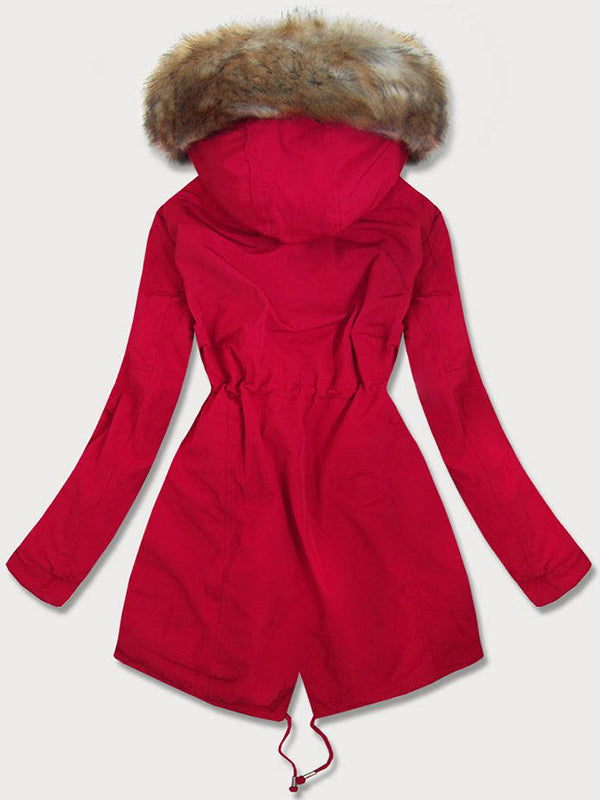 Teddy bear red ladies winter parka coat