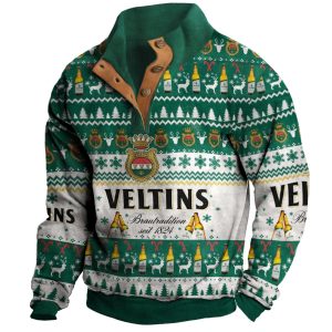 Men's Vintage Vektins Christmas Print Stand Collar Sweatshirt / [blueesa] /