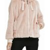 Ladies faux fur coat, hooded coat with two side pockets