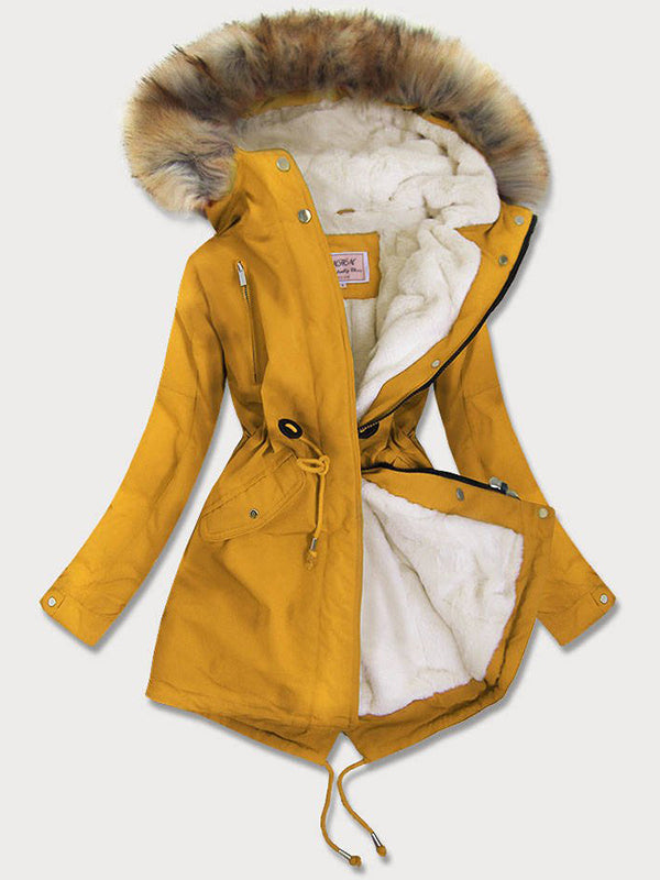 Teddy bear yellow ladies winter parka coat