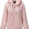 Ladies faux fur coat, hooded coat with two side pockets