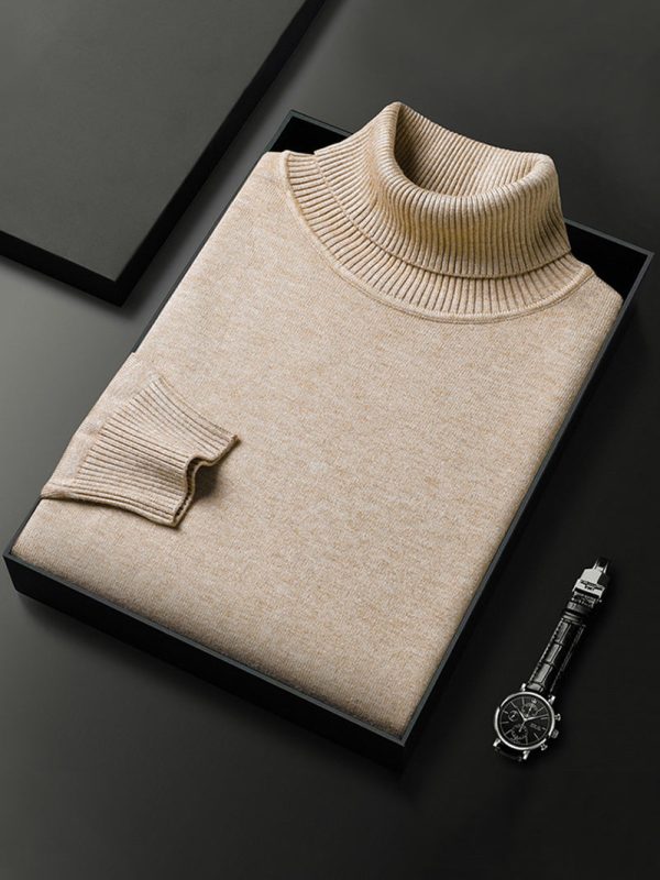 Men's casual autumn and winter apricot high neck sweater