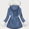 Faux fur jacket with fur lining blue-white