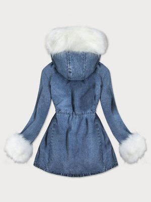 Faux fur jacket with fur lining blue-white