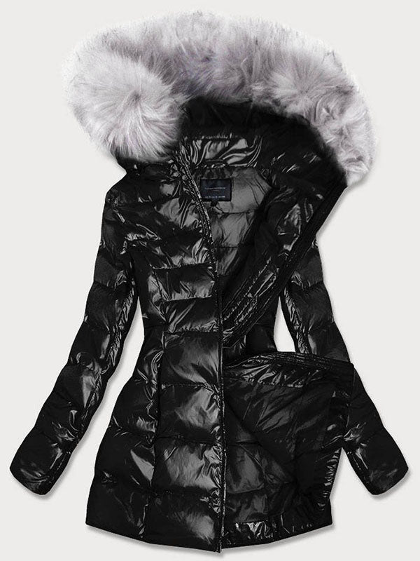Ladies shiny winter jacket black