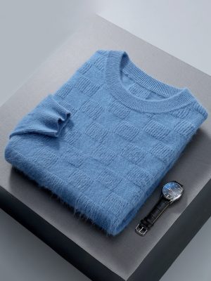 Pure mink cashmere sweater Men's round neck