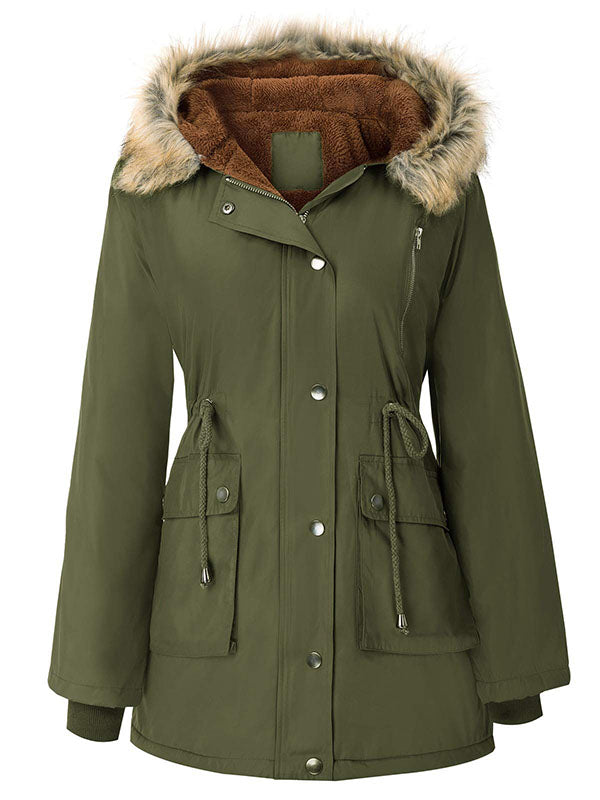 Women's Hooded Woolen Coat Faux Fur Jacket