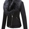 Ladies PU autumn and winter short leather jacket with detachable faux fur collar and zipper